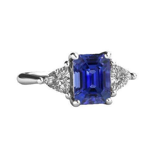 3 Steine Ring Blauer Saphir Smaragd & Trillion Diamanten 2,50 Karat - harrychadent.ch