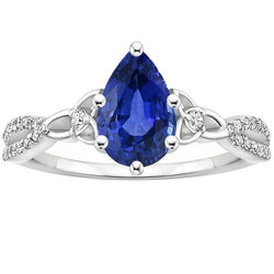 3 Steine Ring Ceylon Saphir & Runde Diamant Akzente 3.75 Karat