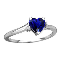 3 Steine Ring Herz blauer Saphir & kleine runde Diamanten 1,75 Karat