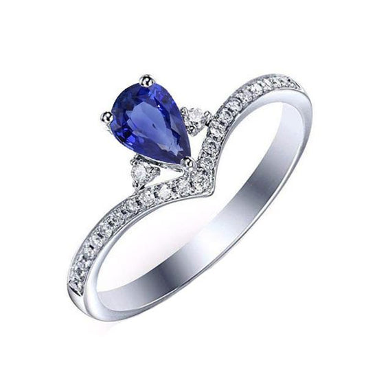 3 Steine Ring mit runden Diamantakzenten Birnenblauer Saphir 2,50 Karat - harrychadent.ch