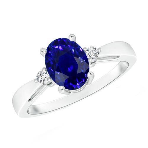 3 Steine Ring Oval Blauer Saphir & Diamant 4,75 Karat Konischer Schaft - harrychadent.ch