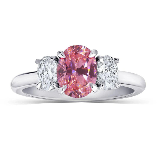 3 Steine Ring Rosa Saphir Mit Diamanten 3,50 Karat Weißgold 14K