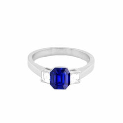 3 Steine Ring Smaragd Blue Sapphire & Princess Diamants 1.50 Karat