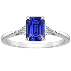 3 Steine Ring Smaragd Ceylon Saphir & Trillion Schliff Diamant 3,50 Karat
