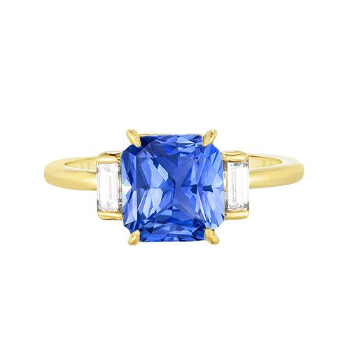 3 Steine Ring Strahlend Blauer Saphir 2,50 Karat Baguette Diamanten - harrychadent.ch