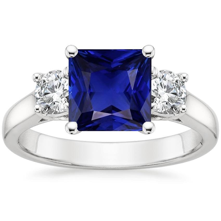 3 Steine runder Diamant & Prinzessin Ceylon Saphir Ring 6 Karat Gold - harrychadent.ch