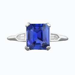 3 Steine Saphir Ring Smaragdschliff Konische Baguette Diamanten 3 Karat
