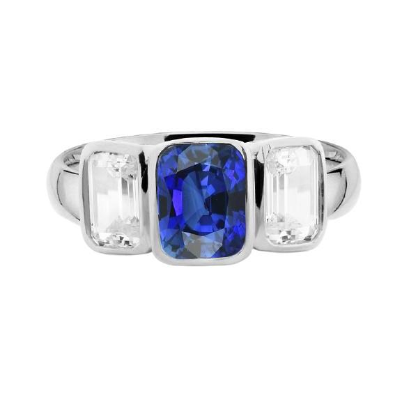 3 Steine Smaragd Diamant & Ceylon Saphir Ring Lünette Set Gold 3 Karat - harrychadent.ch