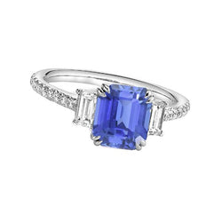3 Steine Smaragd Srilanka Saphir Ring & Pave Set Diamanten 3,50 Karat