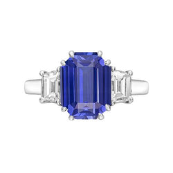 3 Steine Smaragd & Trapez Diamant Ceylon Saphir Ring 3 Karat