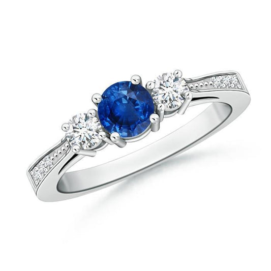 3 Steine Stil 3,80 ct Saphir und Diamanten Ehering Weißgold - harrychadent.ch