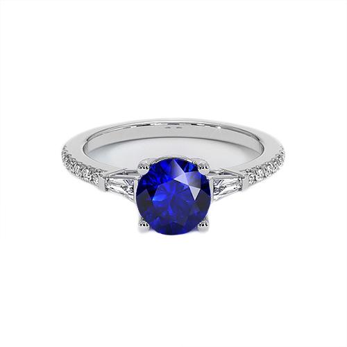 3 Steine Stil echter runder Diamant & blauer Saphir Ring 5 Karat - harrychadent.ch