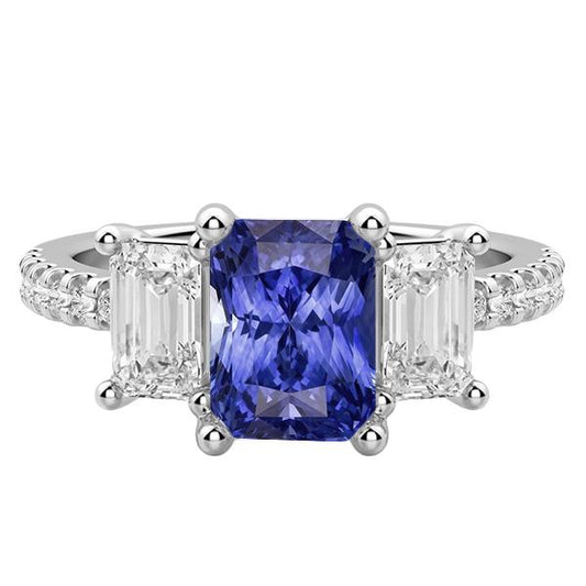 3 Steine Stil Smaragd Diamant Blauer Saphir Ring Radiant Cut 4 Karat - harrychadent.ch