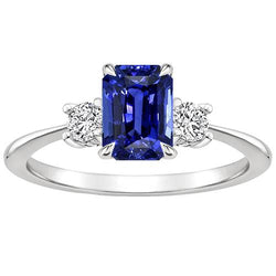 3 Steine Verlobungsring Smaragd blauer Saphir & Diamant 3,50 Karat