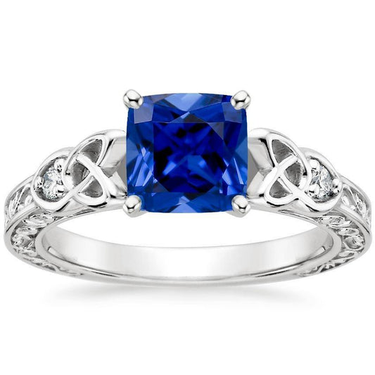 3 Steine Vintage-Stil Blauer Saphir Ring Runde Diamanten 2,50 Karat - harrychadent.ch