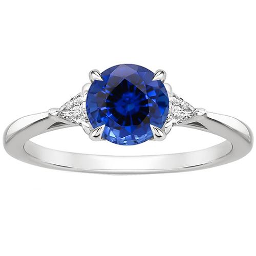 3 Steingoldring runder blauer Saphir & Billionen Diamanten 2,50 Karat - harrychadent.ch
