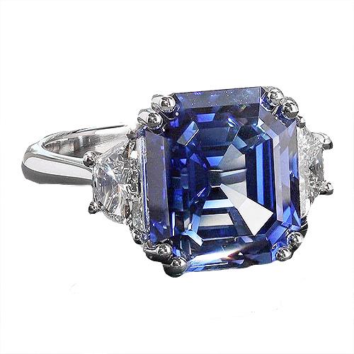 3 Steinring Trapezdiamanten mit Asscher Blue Saphir 5 Karat - harrychadent.ch