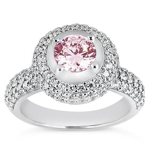 3,21 ct runder rosa Halo-Edelstein-Ring Weißgold