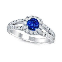 3,25 ct Brillantschliff Ceylon Saphir Diamanten Ring Weißgold 14K