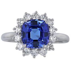 3,25 Karat Asscher Tansanit & runder Diamant Ehering