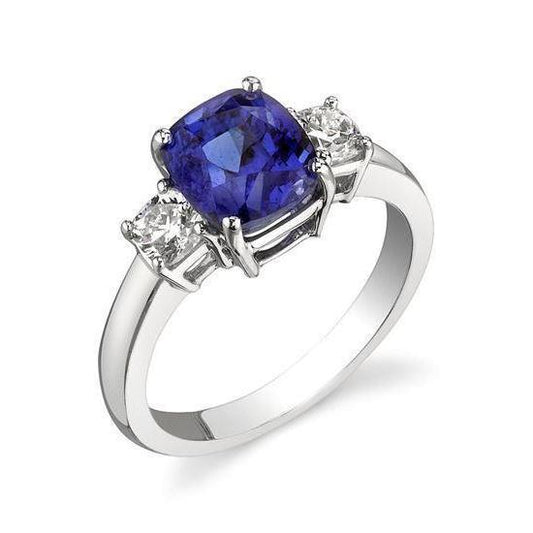 3,25 Karat Saphir-Diamanten-Ring mit drei Steinen Weißgold 14K - harrychadent.ch