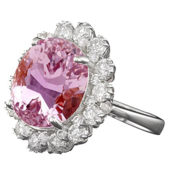 33.70 Karat Rosa Kunzit Diamanten Ring Weißgold Blumenstil