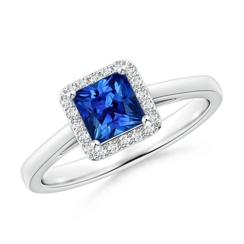 3,50 ct Prinzessin und runder Sri Lanka Saphir Diamantring Weißgold - harrychadent.ch