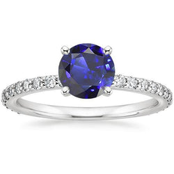 3,50 Karat Blauer Saphir Solitär & Runde Diamantakzente 4 Zinken