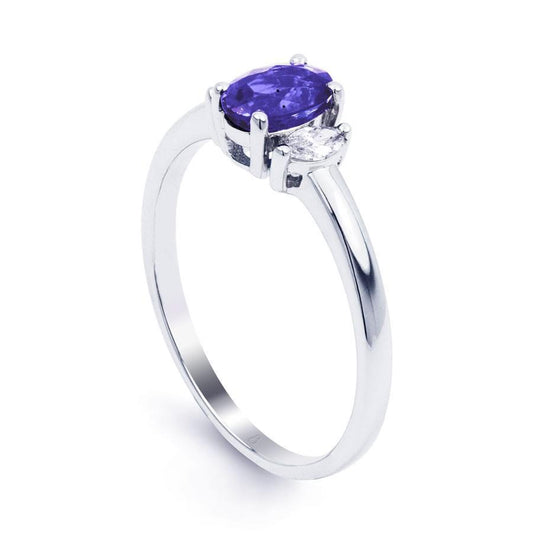 3,50 Karat Drei-Stein-Tansanit mit Diamanten Ring Weißgold 14K - harrychadent.ch