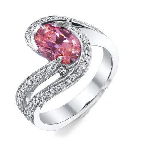 3,50 Karat rosa Saphir mit Diamanten Ehering 14K Weißgold - harrychadent.ch