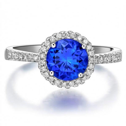 3,50 Karat runder Sri Lanka Saphir Diamant Ring Schmuck - harrychadent.ch