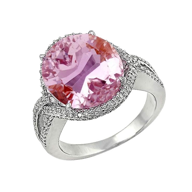 36,25 ct Fancy Pink Kunzit mit Diamanten Ring Weißgold 14K - harrychadent.ch