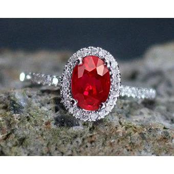 3,65 Kt Halo Red Rubin Und Diamanten Ehering Weißgold 14K - harrychadent.ch