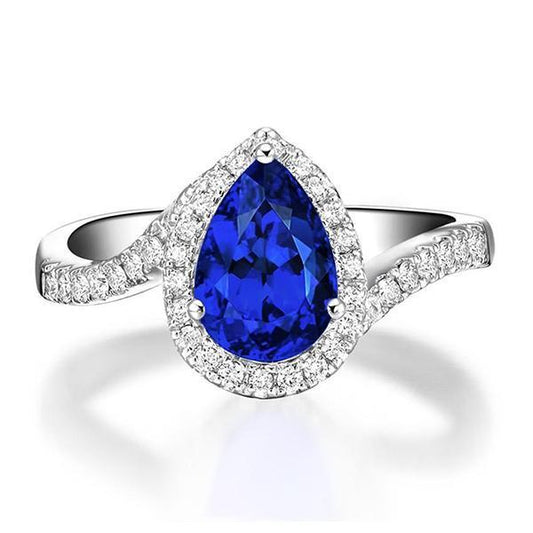 3,70 ct Verlobungsring mit Birne und rundem Ceylon-Saphir-Diamant - harrychadent.ch