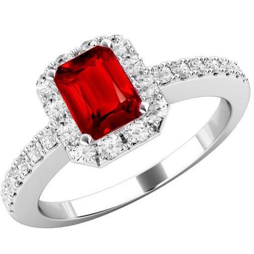 3,75 Karat Smaragdschliff Rubin und runder Diamanten Ring 14K Weißgold - harrychadent.ch