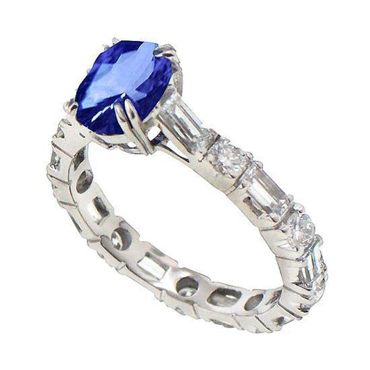 3,76 Kt Ovaler Sri Lanka Blauer Saphir Diamanten Jubiläumsring Gold - harrychadent.ch