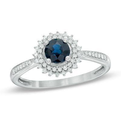 3.10 Kt Runder Ceylon Blauer Saphir & Diamanten Ring WG 14K