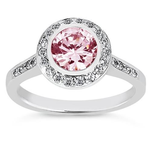 3.40 ct runder Halo Pink Saphir Edelstein Jubiläumsring Weißgold