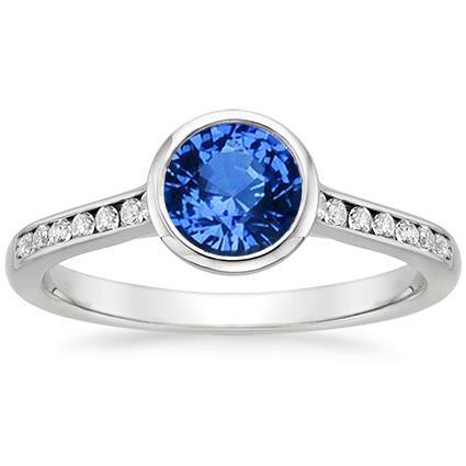 3.50 Ct Lünette Set Runder Ceylon Saphir & Diamanten Ring Weißgold 14K