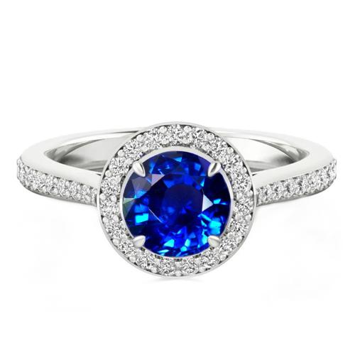 3.50 Karat Ceylon Saphir und Diamanten Ring Weißgold 14K