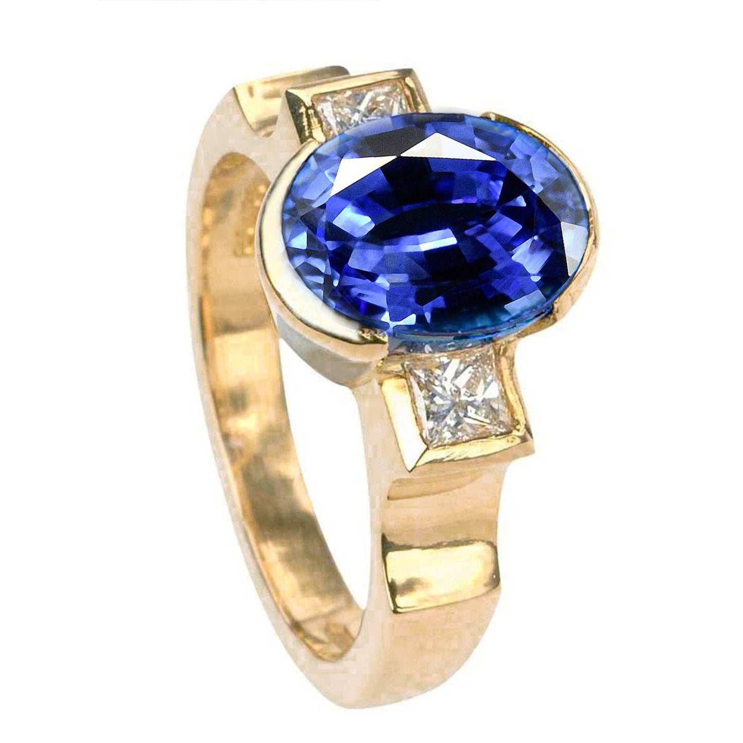 3.60 ct Diamanten 3-Stein Sri Lanka Blauer Saphir-Lünettenring