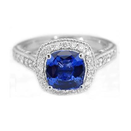 3.70 ct Ceylon Blauer Saphir Diamantring Weißgold 14K