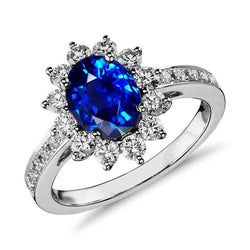 3.90 ct Blauer Saphir und Diamanten Jubiläumsring Weißgold 14K