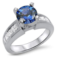 4 Karat Ceylon Blauer Saphir und Diamanten Ring 14K Weißgold