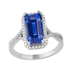 4 Karat Halo Smaragd Sri Lanka Saphir & Diamant Ring Gold