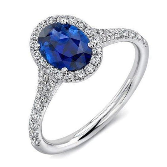 4 Karat Sri Lanka Saphir Diamanten Ring Krappenset Weißgold 14K