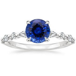 4 Karat Verlobungsring Rund Ceylon Saphir & Diamant Marquise Gold