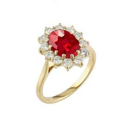 4 Kt Ovaler Rubin mit runden Diamanten Ring Krappenbesatz Gelbgold 14K