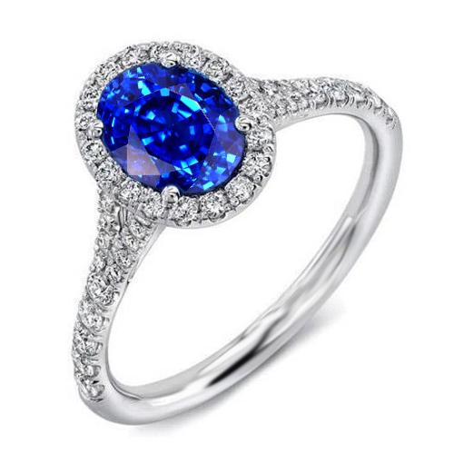 4,10 ct Ceylon Blue Saphir Diamanten Ehering Weißgold 14K - harrychadent.ch