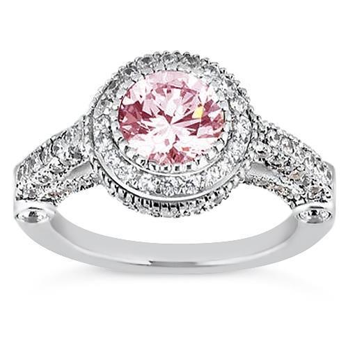 4,11 ct Solitär mit Akzenten runder Halo Pink Saphir Ring Edelstein